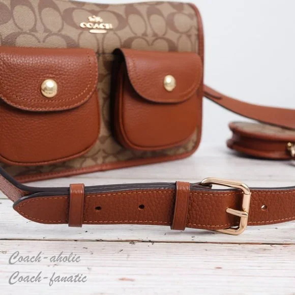 NWT Coach C5675 Pennie Crossbody With Coin Case In Signature Canvas Khaki - Picture 6 of 15